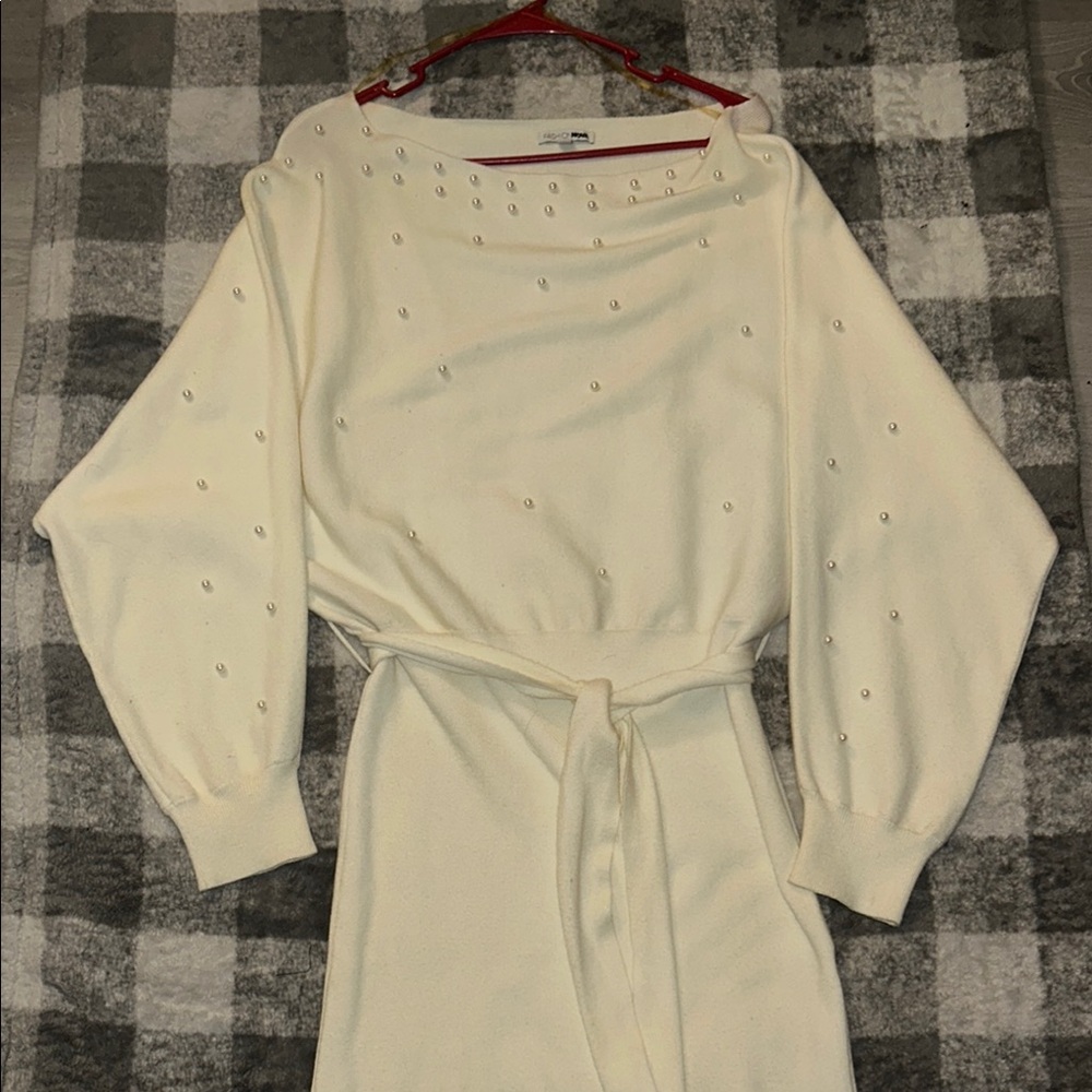 Elegant Cream Dress with Pearl Accents